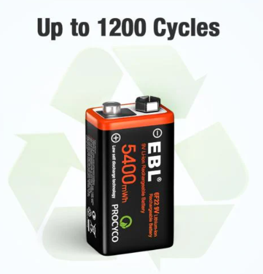Pack D con 2 pilas 9V recargables USB